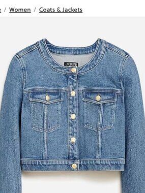 J.Crew Collarless Denim Lady Jacket with Gold Buttons | Size 10